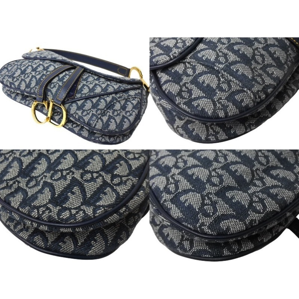 Christian Dior Trotter Double Saddle Handbag Navy Blue Canvas Leather - Picture 6 of 9